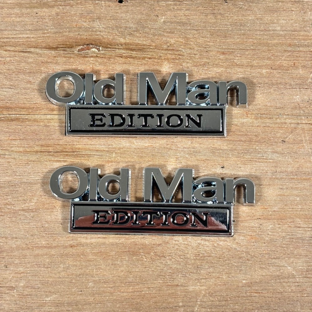2pc Old Man Edition 3D Metal Car Truck Emblem Badge Silver Black Decal Set